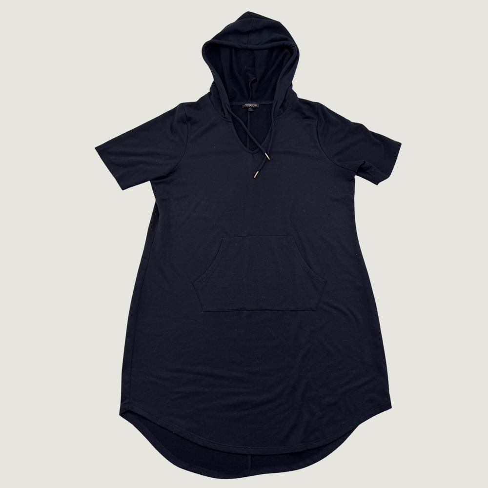 Lane Bryant Womens 14/16 Navy Short Sleeve Hooded Sweatshirt Dress Pocket